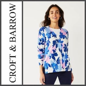 🆑️Croft & Barrow Women's Spring Blue & Pink Floral Cardigan Sweater SZ S/M